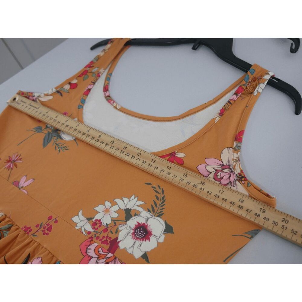 Women's Mustard & White Floral Sleeveless A-Line Dress L - Picture 3 of 5
